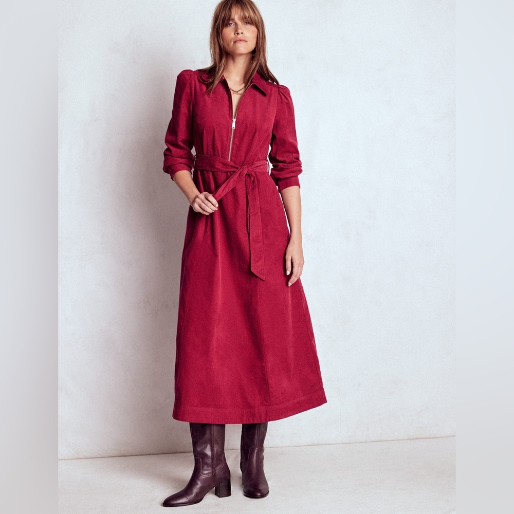 NWT Boden Adelaide Zip Cord Midi Dress in Burgundy Red
